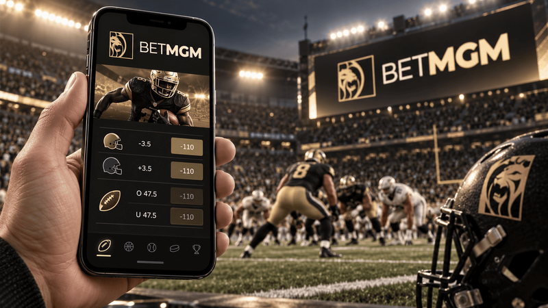 BetMGM football betting interface on a mobile phone in Canada